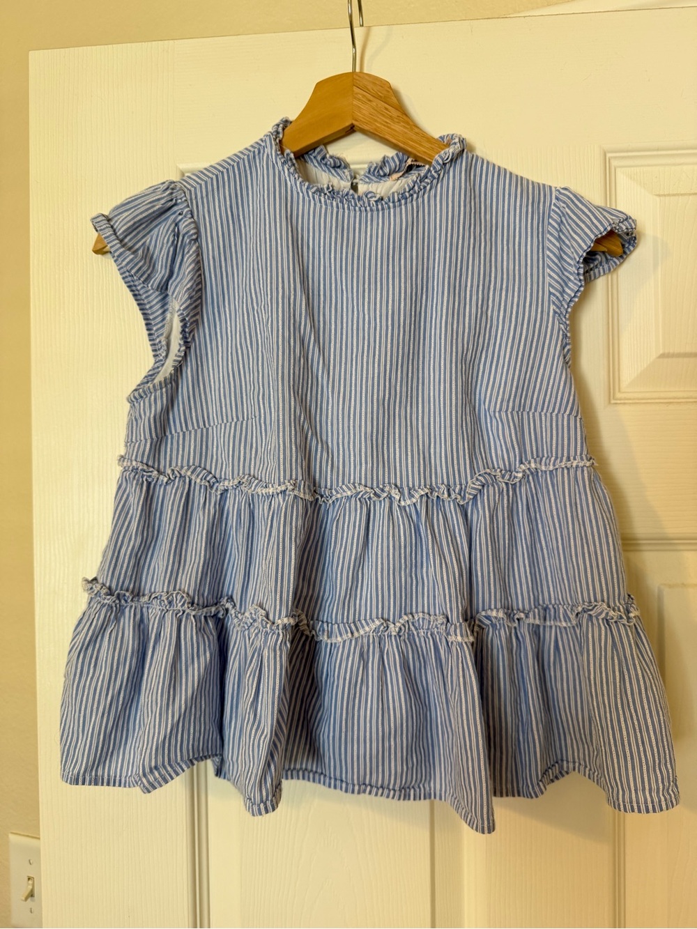 Striped Blue Ruffle Tiered Sleeveless Top